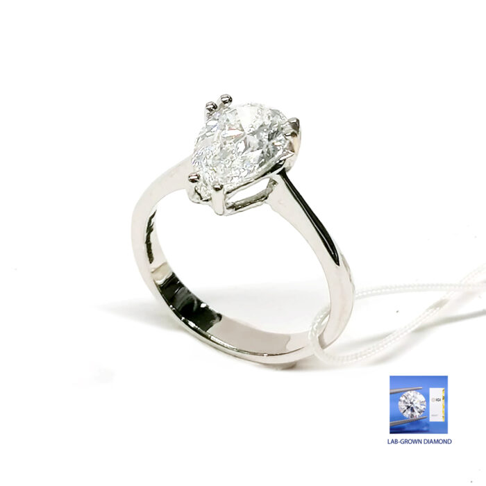 IGI Ring Lab_Grown Diamond PEAR 2.01ct, E VS1