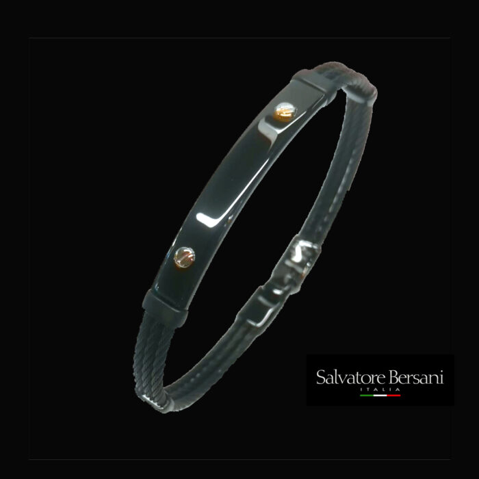 S_Bersani Bracciale rigido acciaio Black e Oro 18K